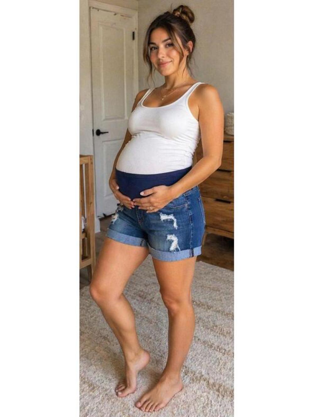 Song Maternity Denim Blue Jean Shorts Size M Distressed